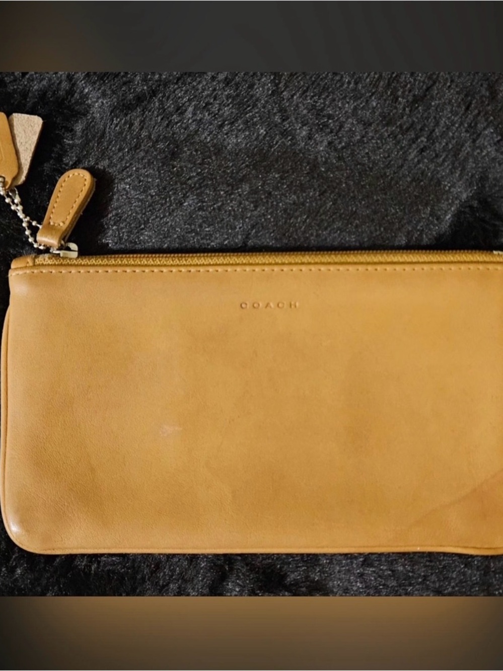 Coach Vintage Camel Leather Flat Cosmetic Bag Case Pouch